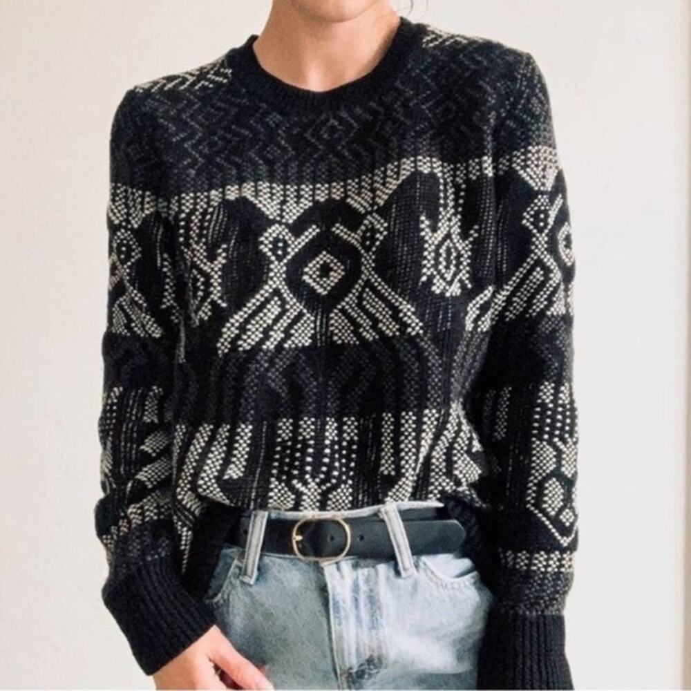 J.Crew Womens Mixed Stitch Sweater XXS Black Grey Crew Neck Wool Long Sleeve